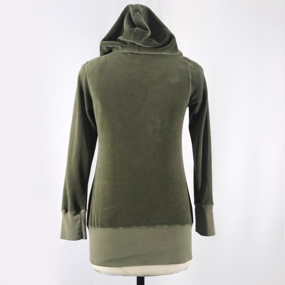 Vintage Juicy Couture Hoodie Olive Green Velour Long Y2K Zip Front Jacket - Picture 7 of 10